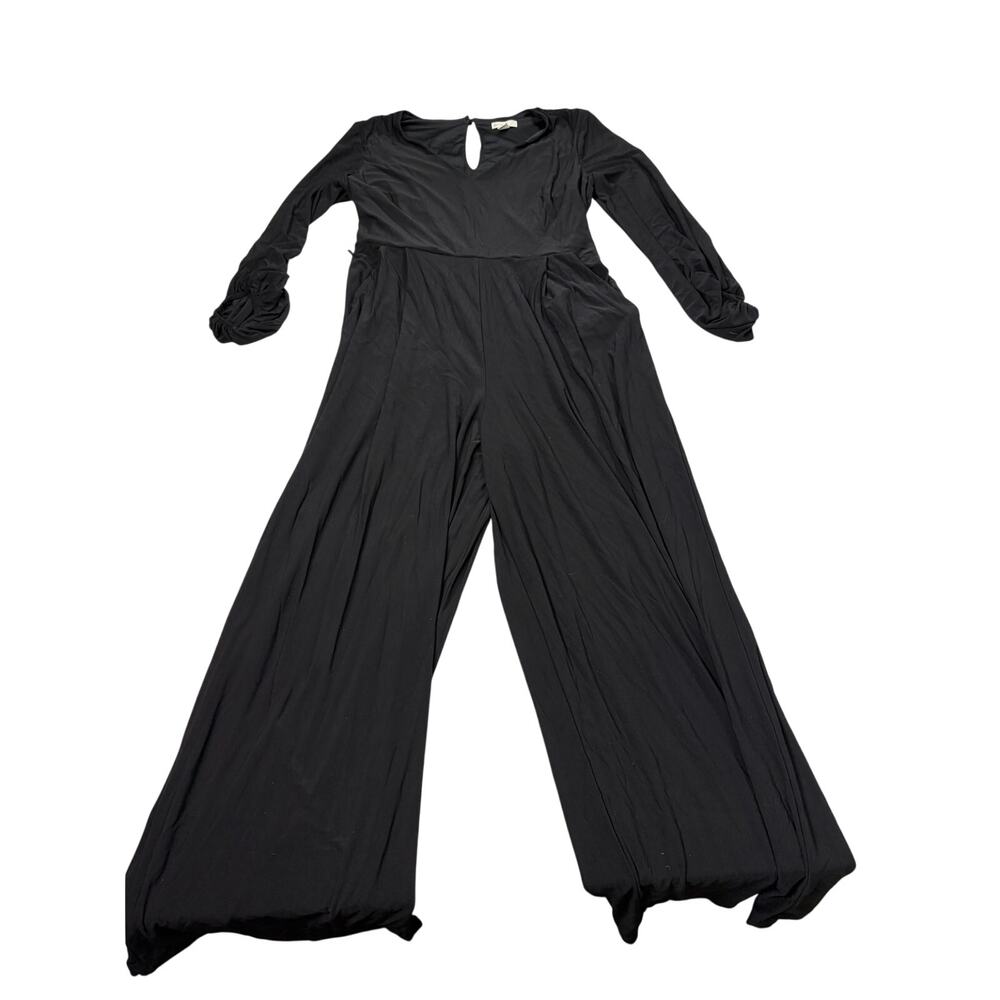 Cato Est 1946 black V neck jumpsuit, keyhole back, pockets, lined. Size L.